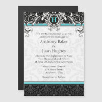Turquoise Aqua Blue Black Monogram Wedding
