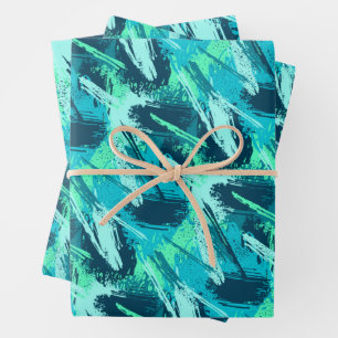 Turquoise Aqua Blue Brush Wrapping Paper Sheet