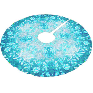 Turquoise Aqua Blue Floral Pattern Brushed Polyester Tree Skirt