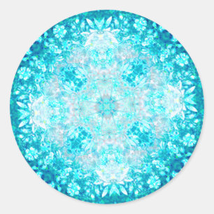 Turquoise Aqua Blue Floral Pattern  Classic Round Sticker