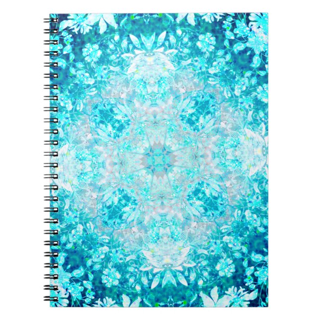Turquoise Aqua Blue Floral Pattern   Notebook (Front)