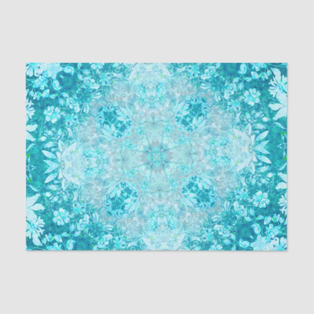 Turquoise Aqua Blue Floral Pattern  Tissue Paper (Front)