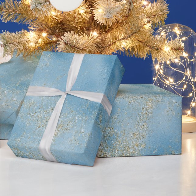 Turquoise Aqua Blue Glam Gold Glitter      Wrapping Paper (Holidays)
