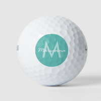 Turquoise Aqua Blue Modern Monogram Name