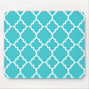 Turquoise Aqua Blue Quatrefoil Moroccan Pattern Mouse Mat