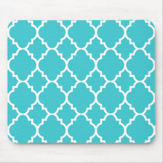 Turquoise Aqua Blue Quatrefoil Moroccan Pattern Mouse Mat
