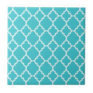 Turquoise Aqua Blue Quatrefoil Moroccan Pattern Tile