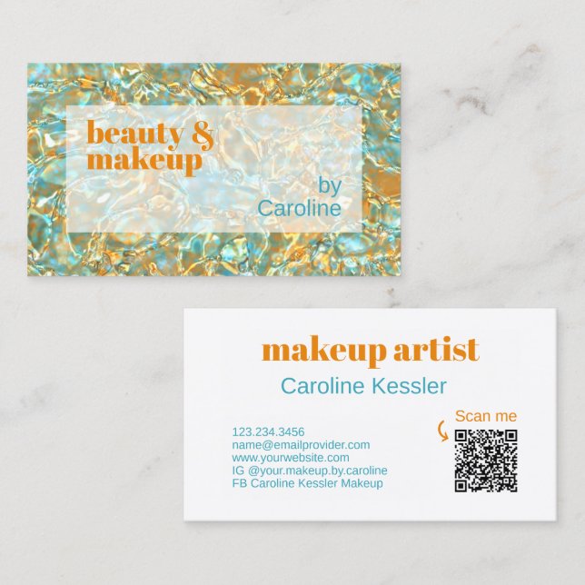 Turquoise Aqua Blue Shiny Gold Marble Art Pattern Business Card (Front/Back)