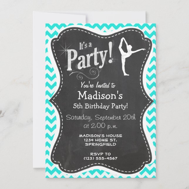 Turquoise, Aqua Colour Chevron; Ballet Invitation (Front)