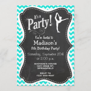Turquoise, Aqua Colour Chevron; Ballet Invitation