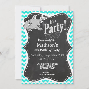 Turquoise, Aqua Colour Chevron; Dolphin Invitation