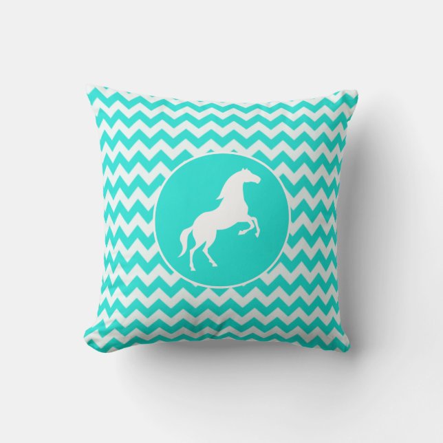 Turquoise, Aqua Colour Chevron; Equestrian Cushion (Front)