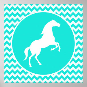Turquoise, Aqua Colour Chevron; Equestrian Poster