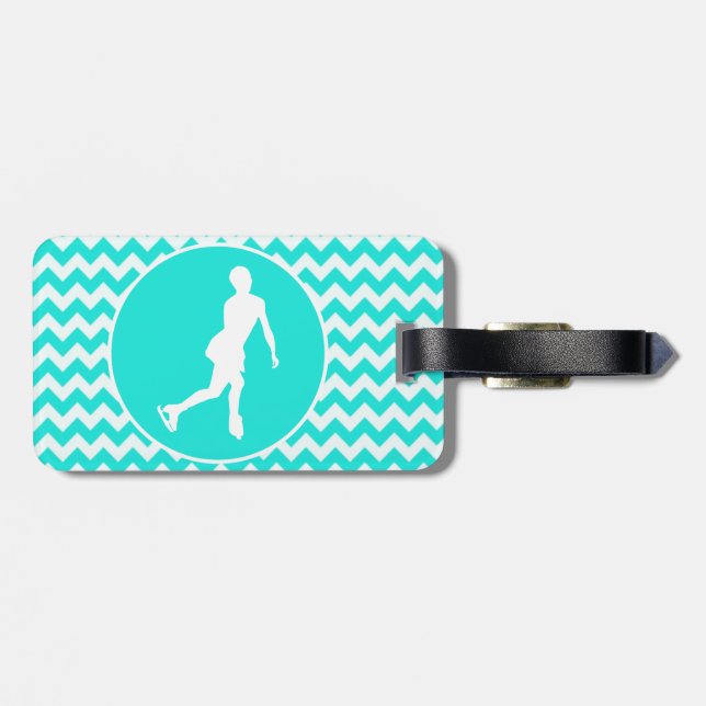 Turquoise, Aqua Colour Chevron; Figure Skating Luggage Tag (Back Horizontal)