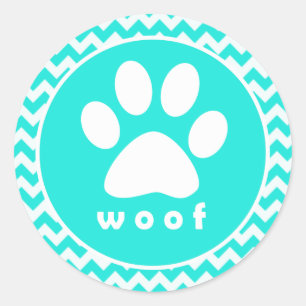 Turquoise, Aqua Colour Chevron; Paw Print Classic Round Sticker