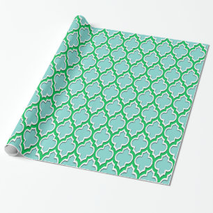 Turquoise Aqua Emerald Green Wht XL Moroccan #4DS Wrapping Paper