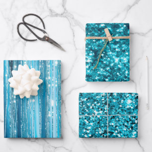 Turquoise Aqua Glam Glitter Wrapping Paper Sheet
