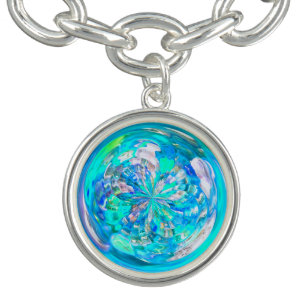 Turquoise Aqua Glass Effect Vortex Pattern Charm Bracelet