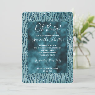 Turquoise Aqua Glitter Zebra Print Invitation