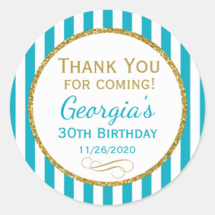 Turquoise Aqua Gold Birthday Thank You Favour Tags