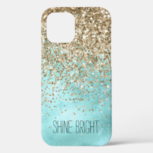 Turquoise Aqua Gold Glam Glitter Sparkle iPhone 12 Case