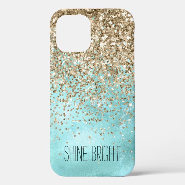 Turquoise Aqua Gold Glam Glitter Sparkle Case-Mate iPhone Case (Back)