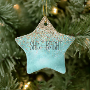 Turquoise Aqua Gold Glam Glitter Sparkle    Ceramic Tree Decoration