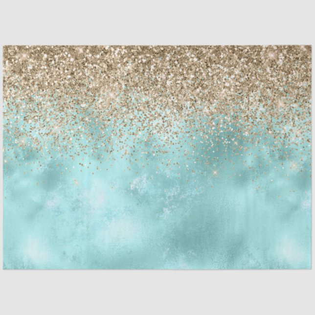 Turquoise Aqua Gold Glam Glitter Sparkle      Tissue Paper (Front)