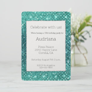 Turquoise Aqua Green Sparkle Birthday Invitation