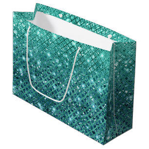 Turquoise Aqua Green Sparkle Large Gift Bag