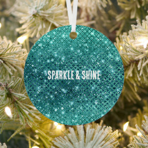 Turquoise Aqua Green Sparkle Metal Tree Decoration