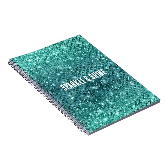 Turquoise Aqua Green Sparkle Notebook (Right Side)