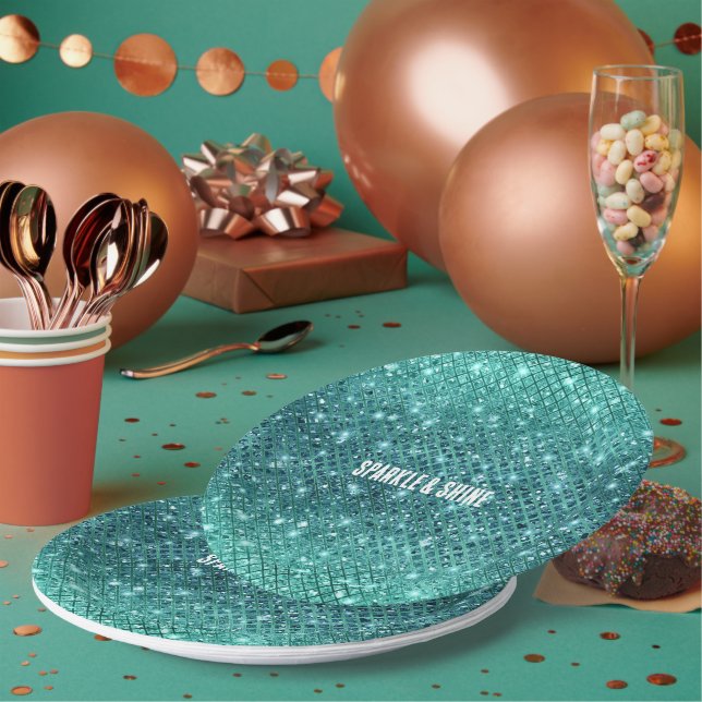 Turquoise Aqua Green Sparkle Paper Plate (Multi)