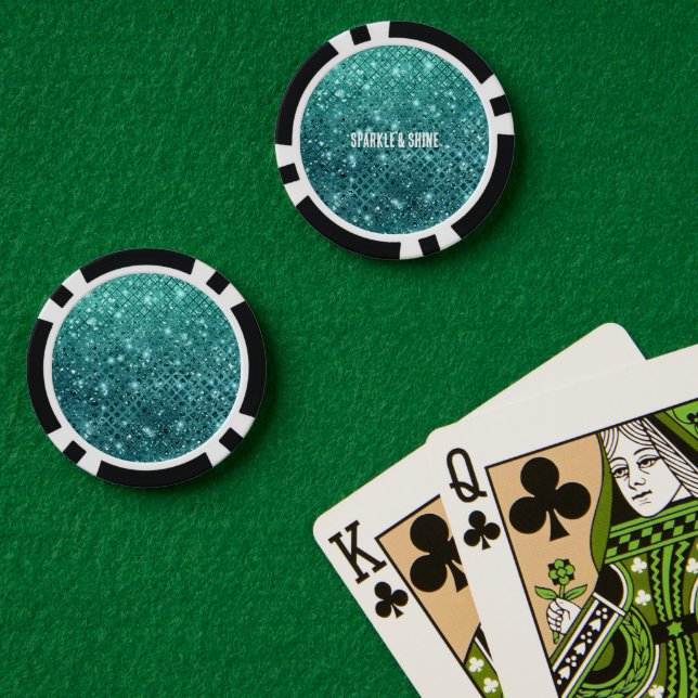 Turquoise Aqua Green Sparkle Poker Chips (Poker Table (Double))