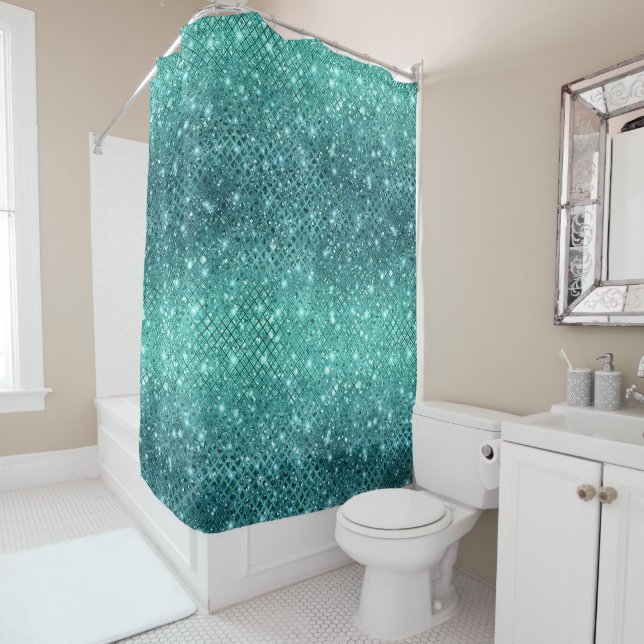 Turquoise Aqua Green Sparkle Shower Curtain (In Situ)