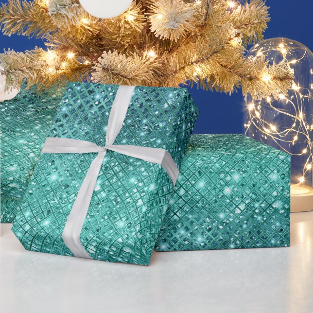 Turquoise Aqua Green Sparkle Wrapping Paper (Holidays)