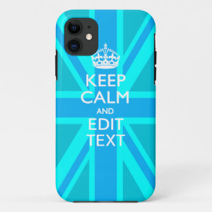Turquoise Aqua Keep Calm And Your Text Union Jack Case-Mate iPhone Case