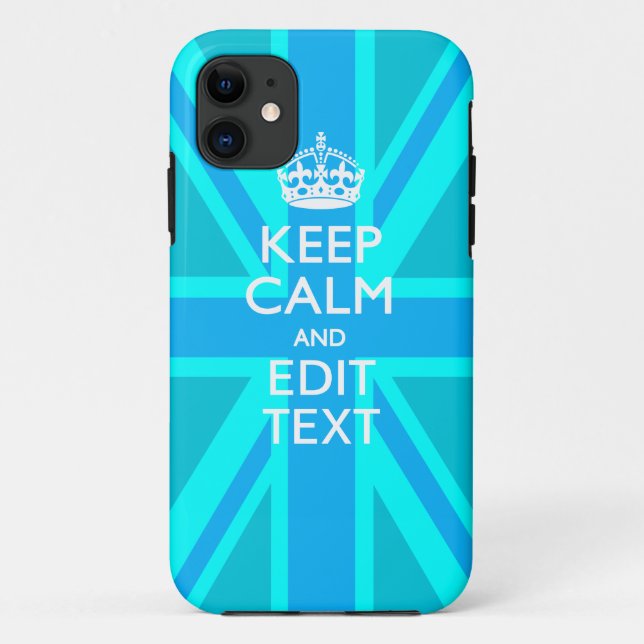 Turquoise Aqua Keep Calm And Your Text Union Jack Case-Mate iPhone Case (Back)