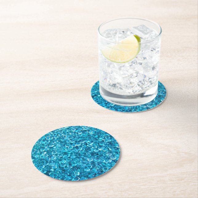 Turquoise aqua marble round paper coaster (Insitu)