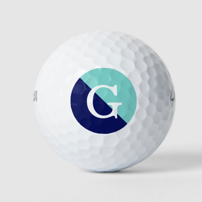 Turquoise Aqua Navy Blue 2 Tone Diag Init Monogram Golf Balls (Front)