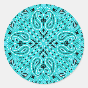 Turquoise Aqua Paisley Western Bandanna Scarf Prin Classic Round Sticker
