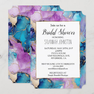 Turquoise Aqua Purple Gold Marble Invitation