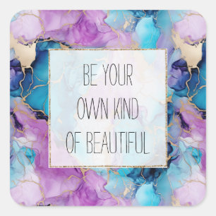 Turquoise Aqua Purple Gold Marble Square Sticker