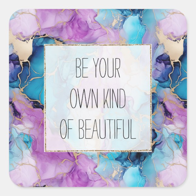 Turquoise Aqua Purple Gold Marble Square Sticker (Front)