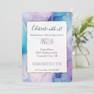Turquoise Aqua Purple Pink Marble Birthday Invitation