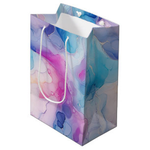 Turquoise Aqua Purple Pink Marble Birthday Medium Gift Bag