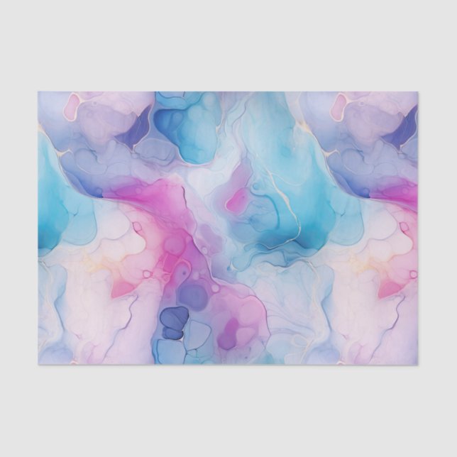Turquoise Aqua Purple Pink Marble Birthday Tissue Paper (Front)