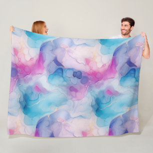 Turquoise Aqua Purple Pink Marble   Fleece Blanket