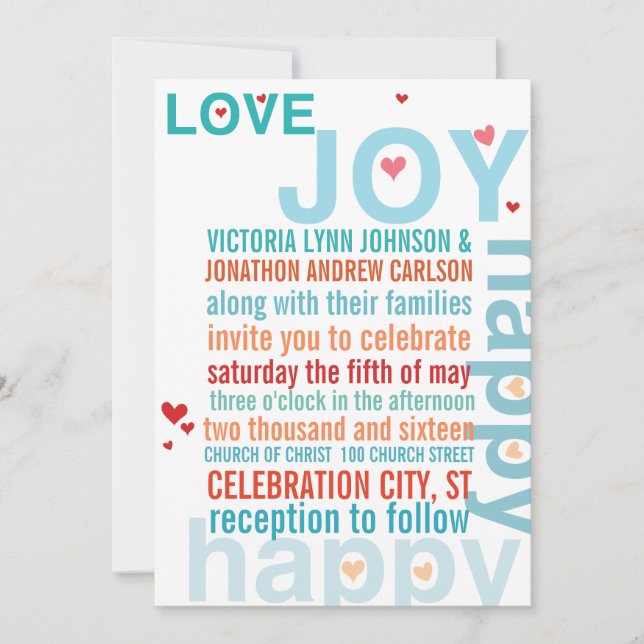 Turquoise Aqua Red Modern Typography Love Bird Invitation (Front)