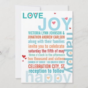 Turquoise Aqua Red Modern Typography Love Bird Invitation